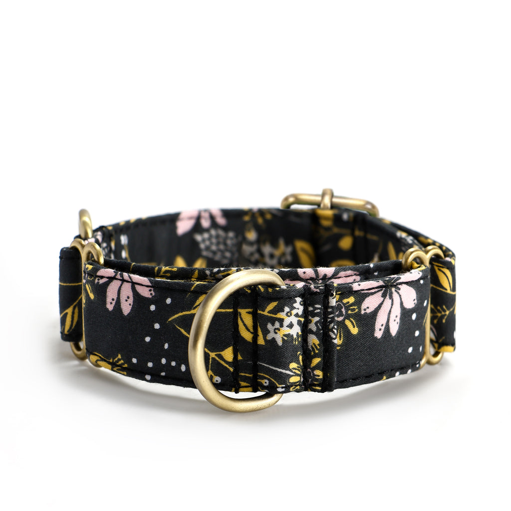 100% Cotton Martingale Dog Collar Brass  Daisy front