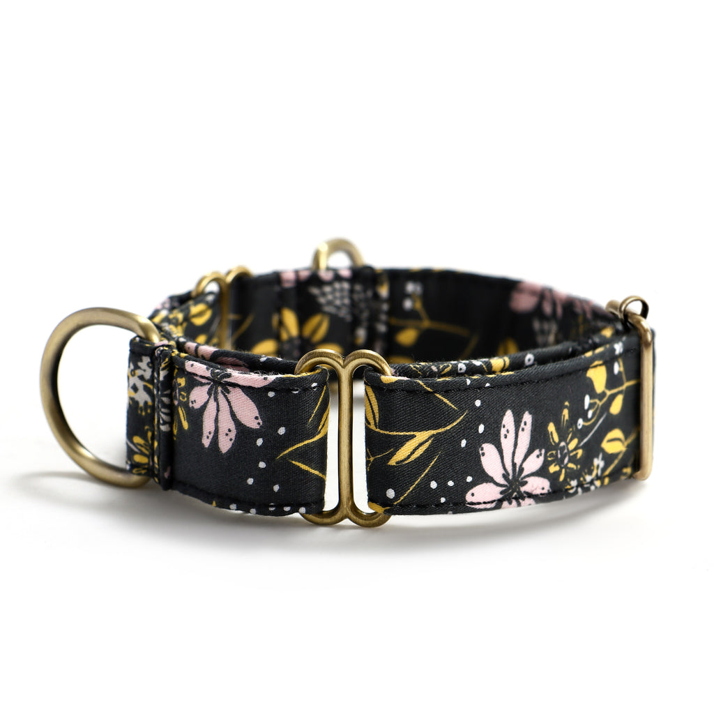 100% Cotton Martingale Dog Collar Brass  Daisy side