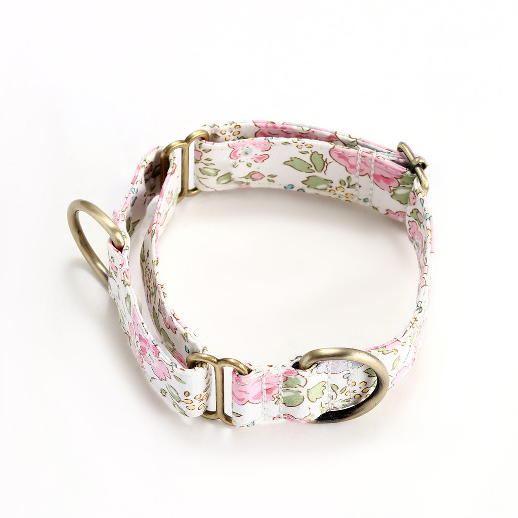 100% Cotton Martingale Dog Collar Brass  Vintage Rose Pink main