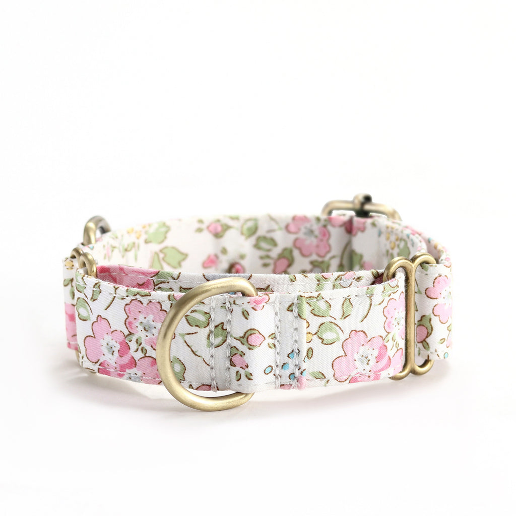 100% Cotton Martingale Dog Collar Brass  Vintage Rose Pink front