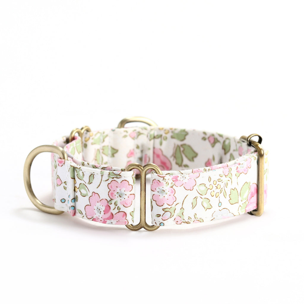 100% Cotton Martingale Dog Collar Brass  Vintage Rose Pink side