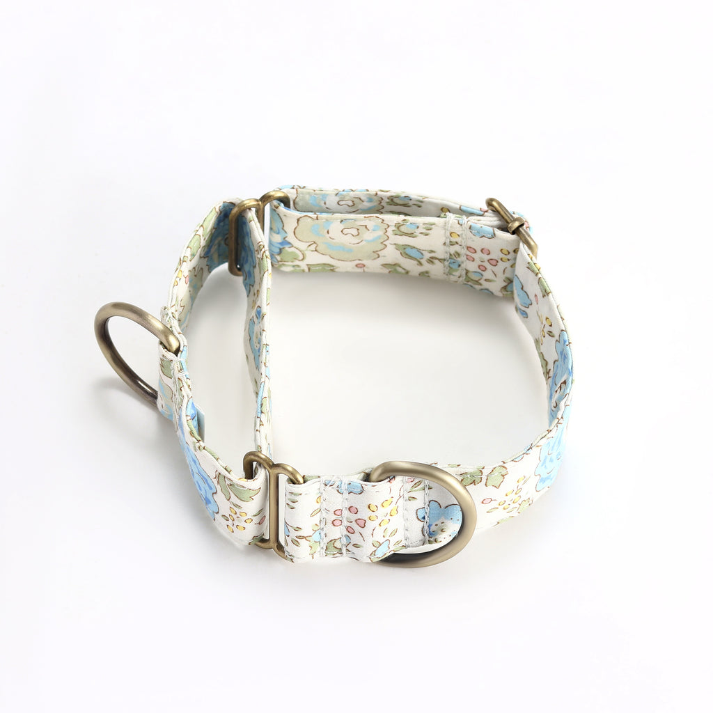100% Cotton Martingale Dog Collar Brass  Vintage Rose Blue main