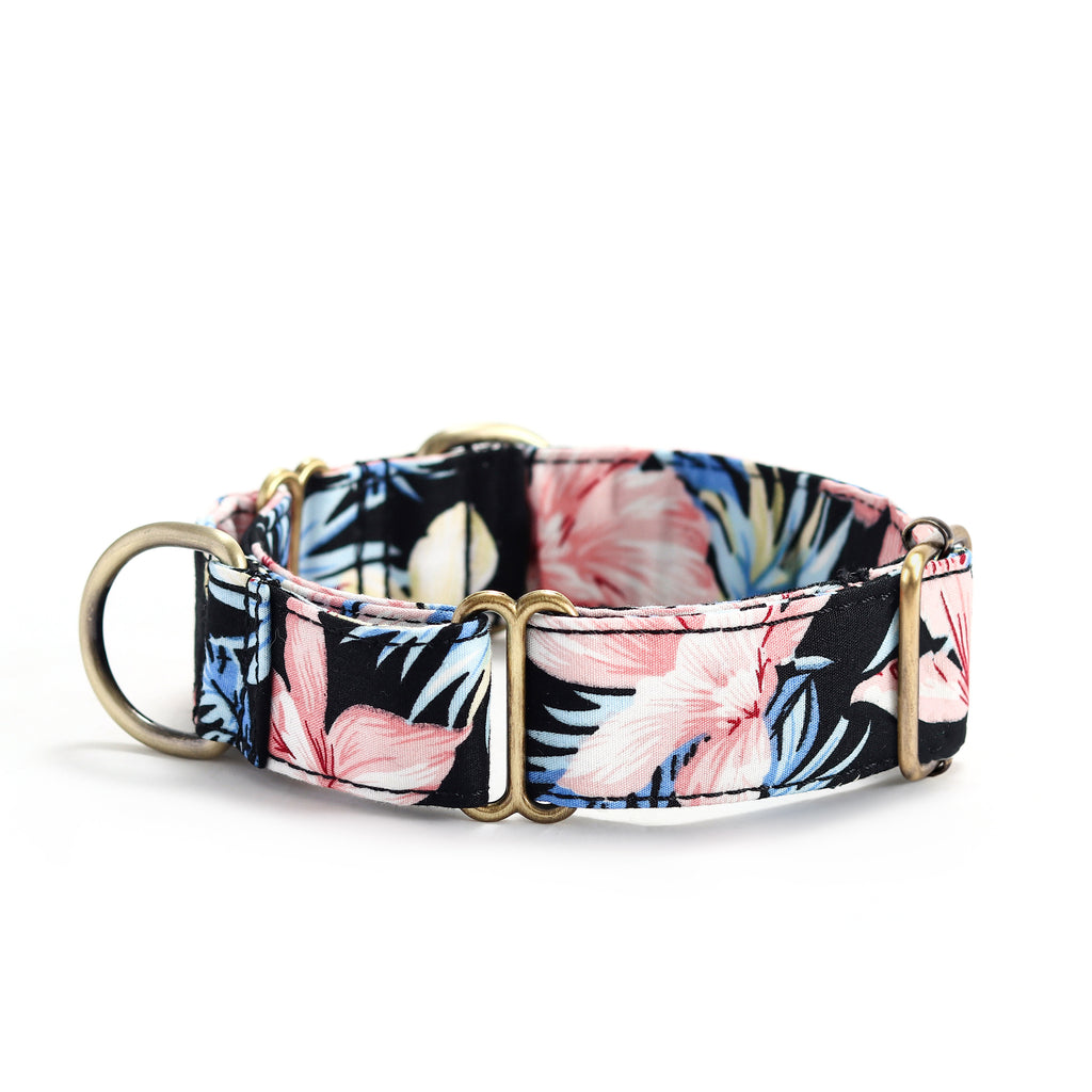 100% Cotton Martingale Dog Collar Brass  Tropical Pinky side