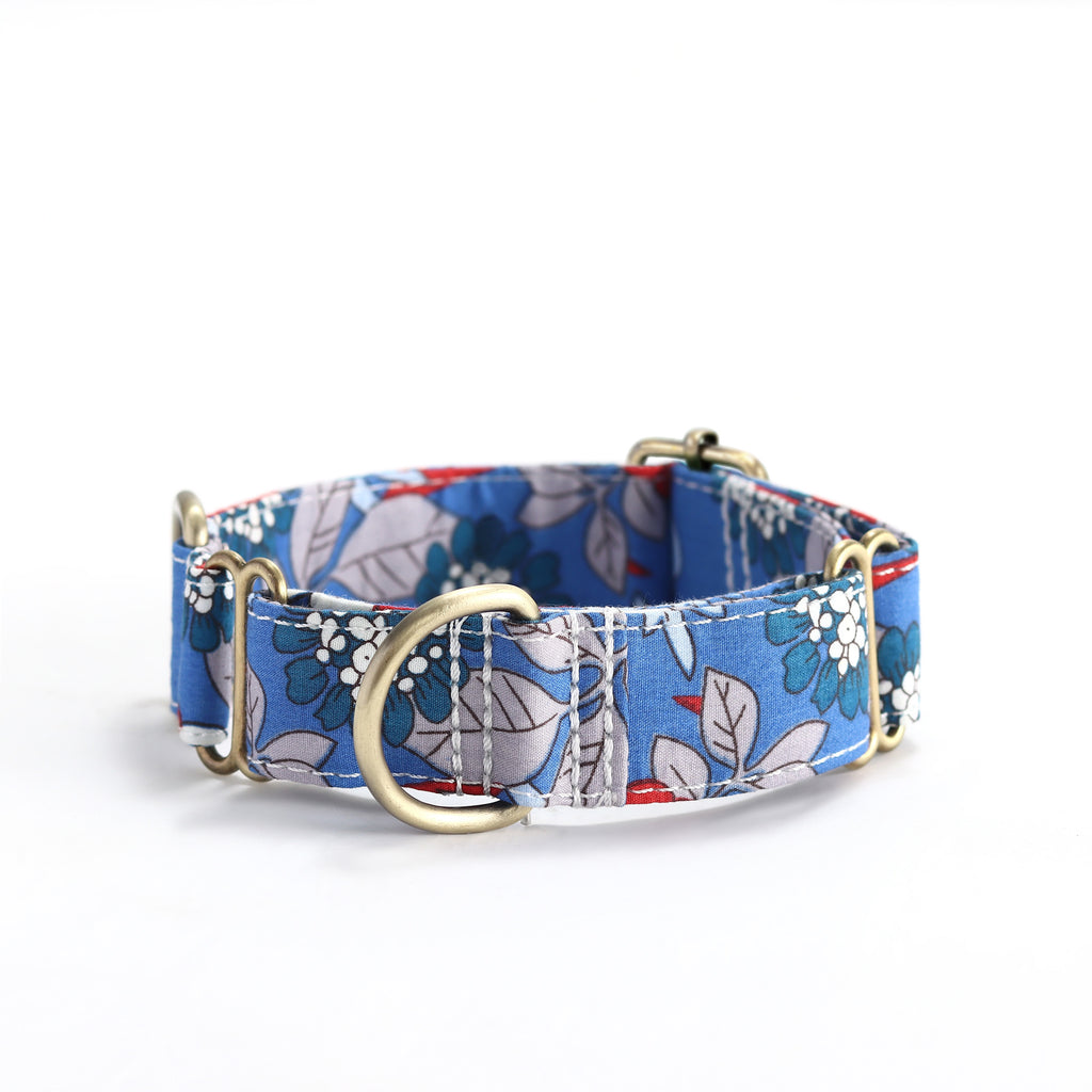 100% Cotton Martingale Dog Collar Brass Rhododendron front