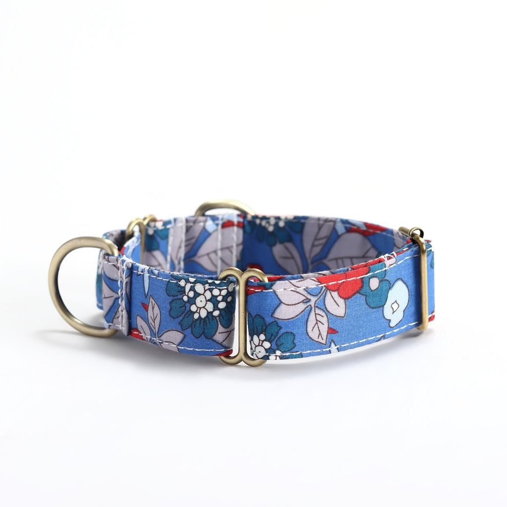 100% Cotton Martingale Dog Collar Brass  Rhododendron side