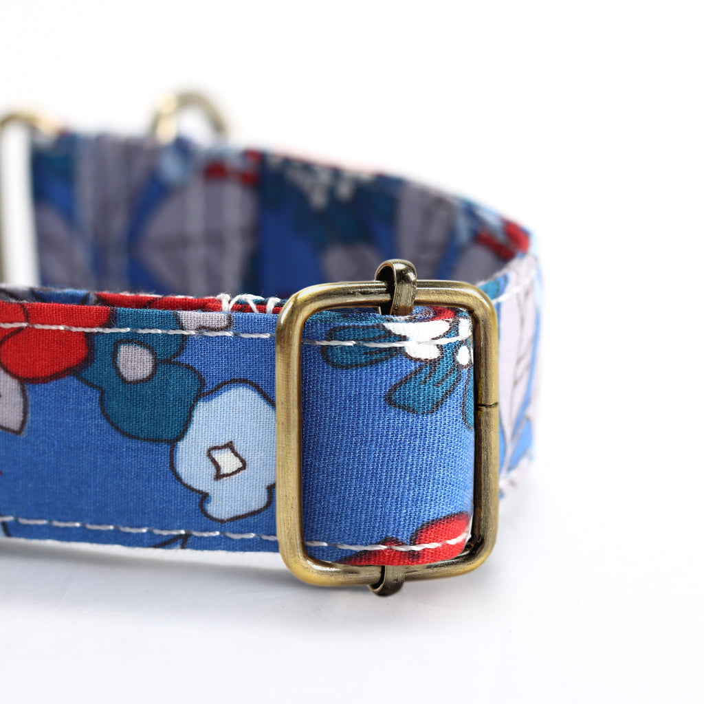 100% Cotton Martingale Dog Collar Brass  Rhododendron hardware