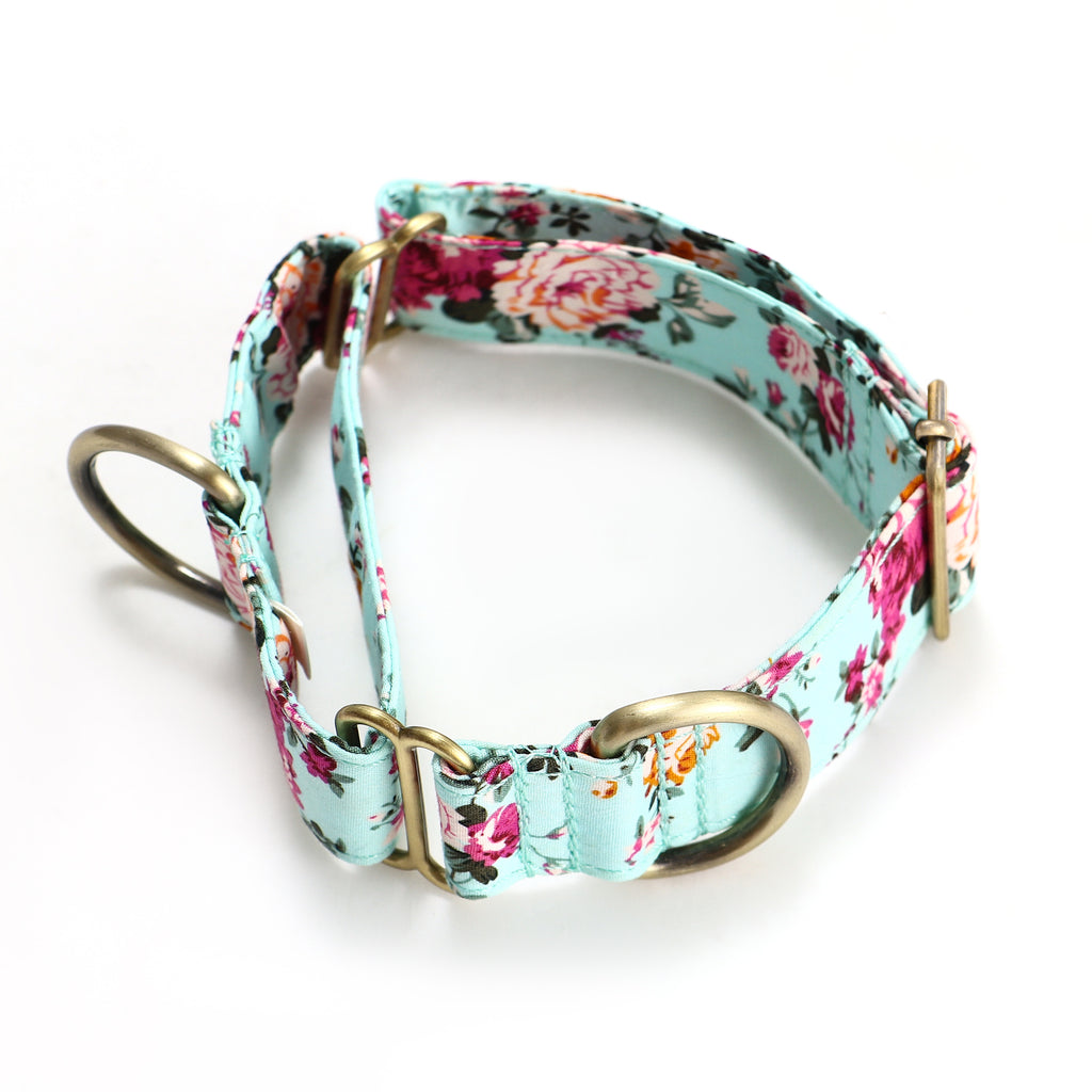 100% Cotton Martingale Dog Collar Brass Bouquet Blue main