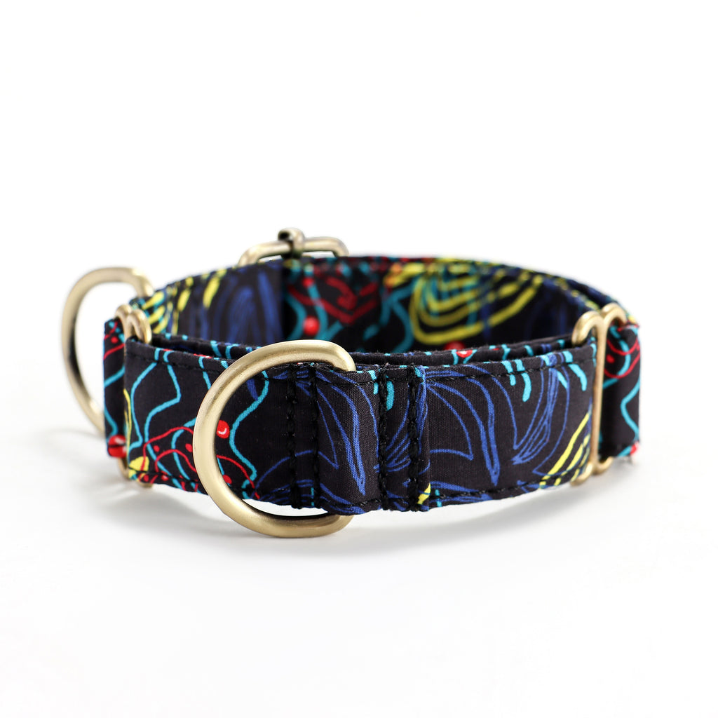 100% Cotton Martingale Dog Collar Brass    Seaside front