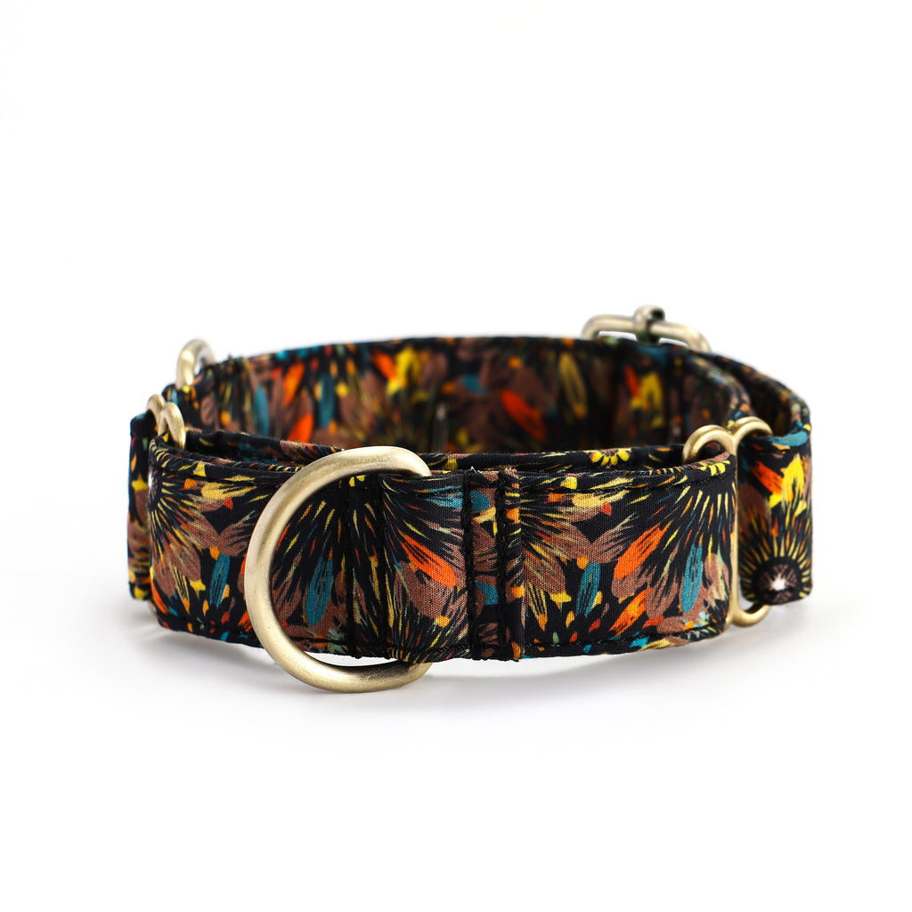 100% Cotton Martingale Dog Collar Brass Sunflowers front