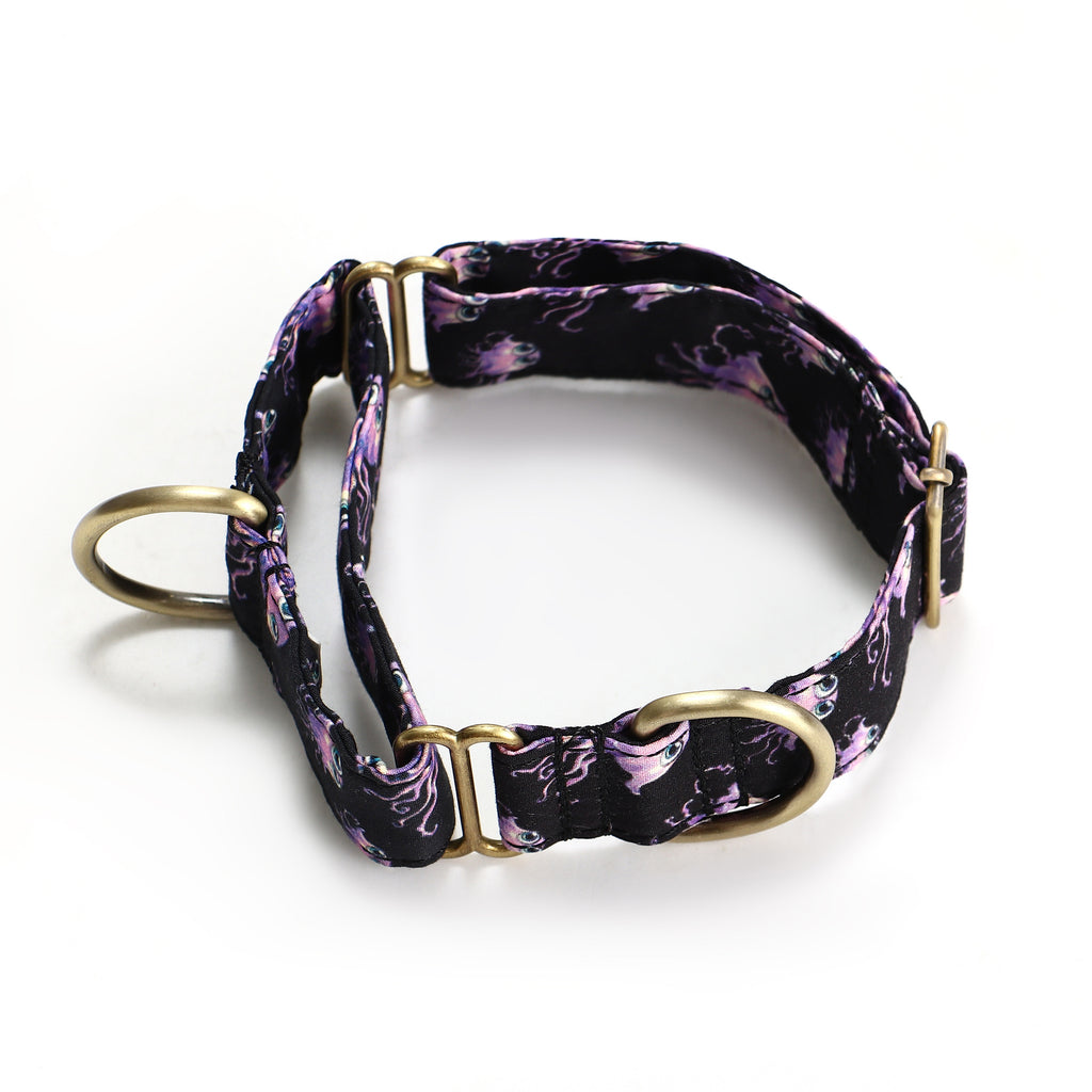 100% Cotton Martingale Dog Collar Brass  Jellyfish main