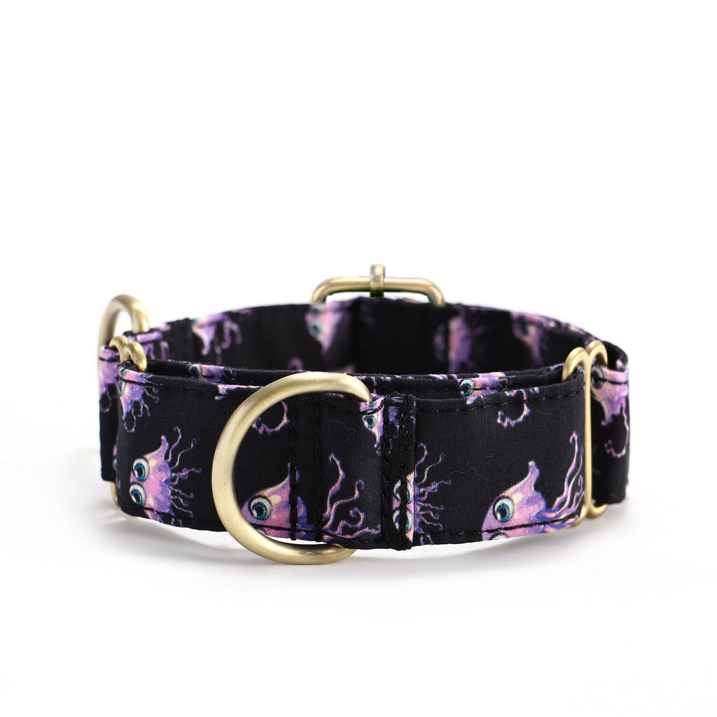 100% Cotton Martingale Dog Collar Brass  Jellyfish front