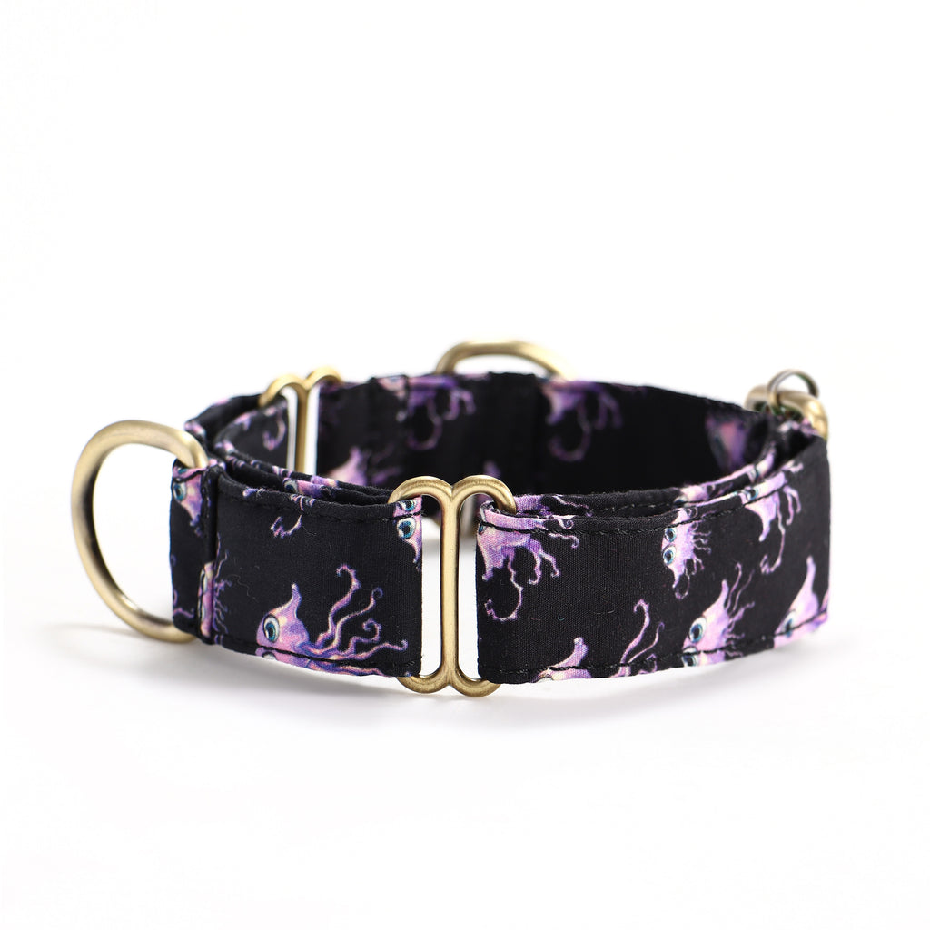 100% Cotton Martingale Dog Collar Brass  Jellyfish side