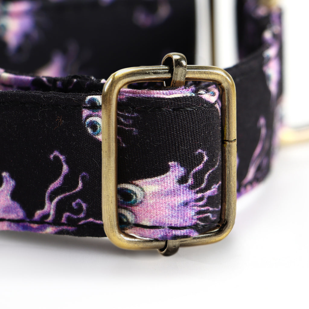 100% Cotton Martingale Dog Collar Brass  Jellyfish hardware