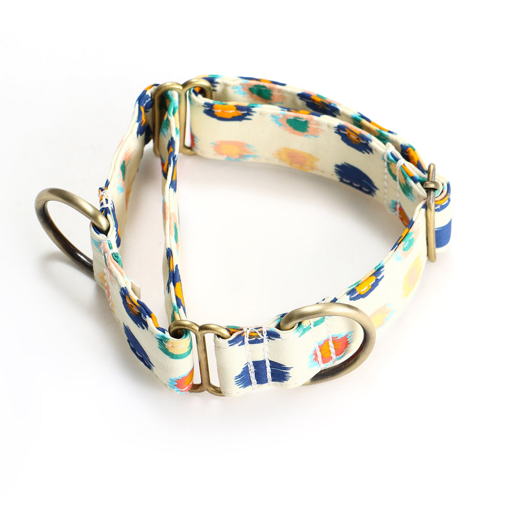 100% Cotton Martingale Dog Collar Brass  Colorful Leopard main