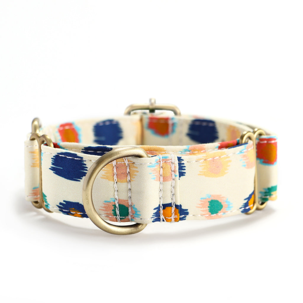 100% Cotton Martingale Dog Collar Brass  Colorful Leopard side