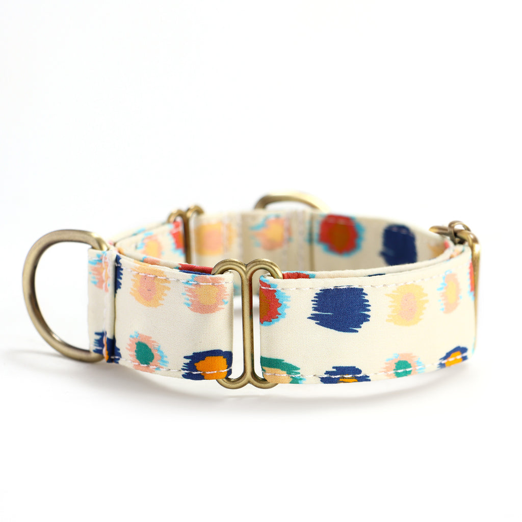 100% Cotton Martingale Dog Collar Brass  Colorful Leopard side