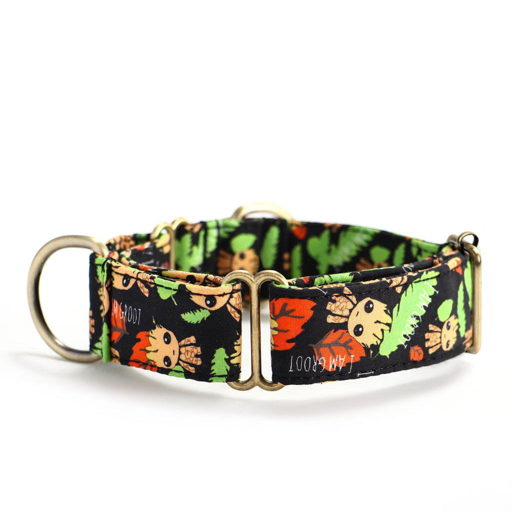 100% Cotton Martingale Dog Collar Brass  I am Groot side
