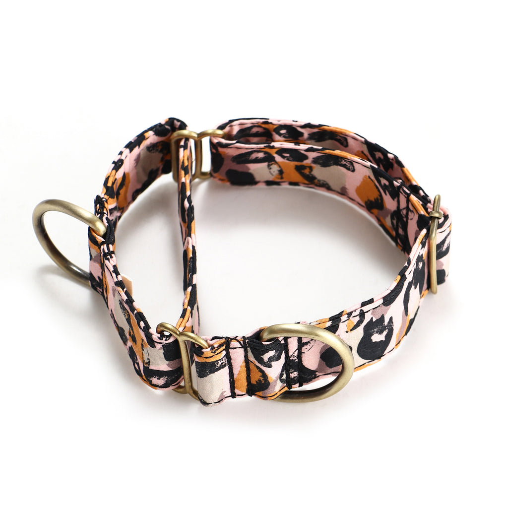 100% Cotton Martingale Dog Collar Brass  Leopard main