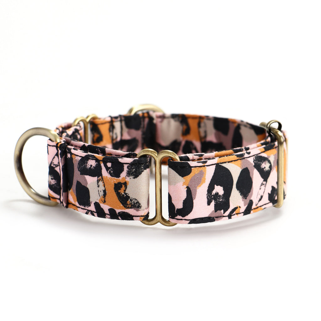 100% Cotton Martingale Dog Collar Brass  Leopard side