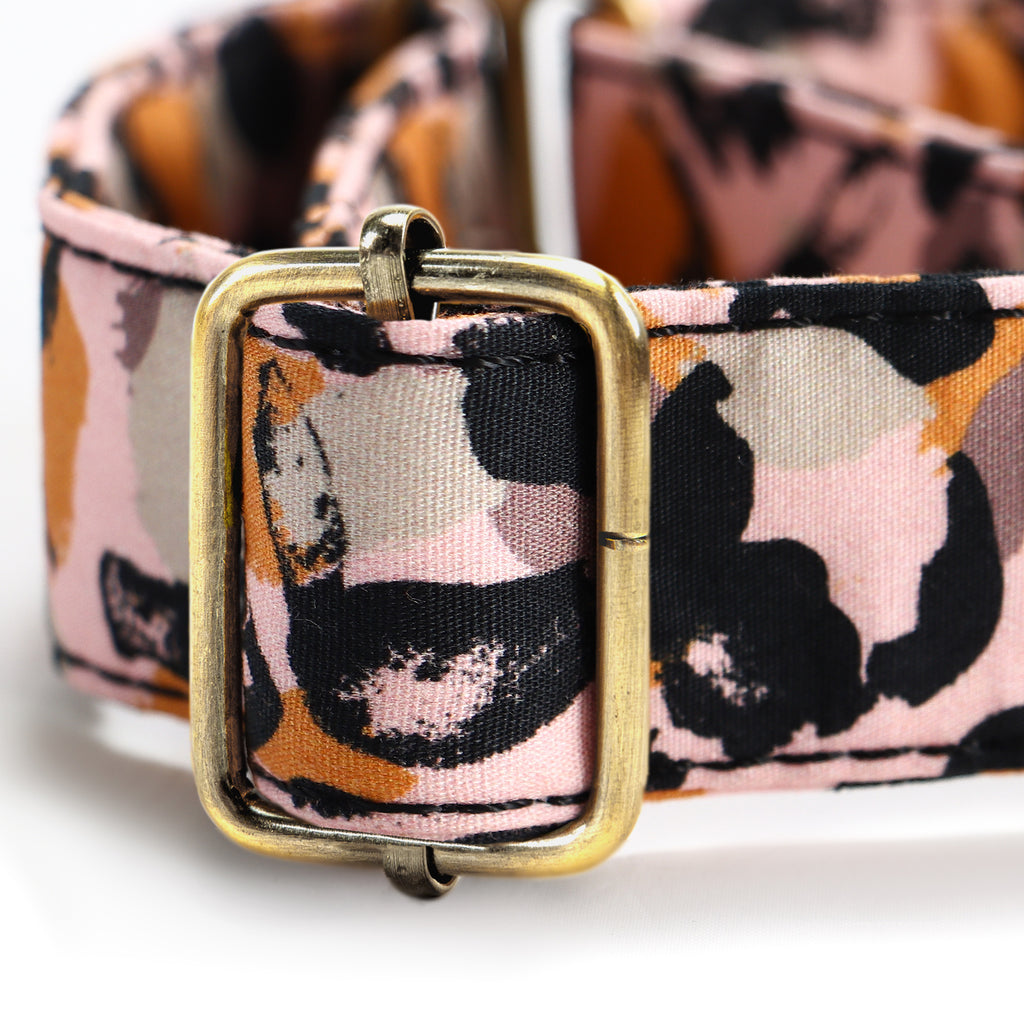 100% Cotton Martingale Dog Collar Brass  Leopard hardware