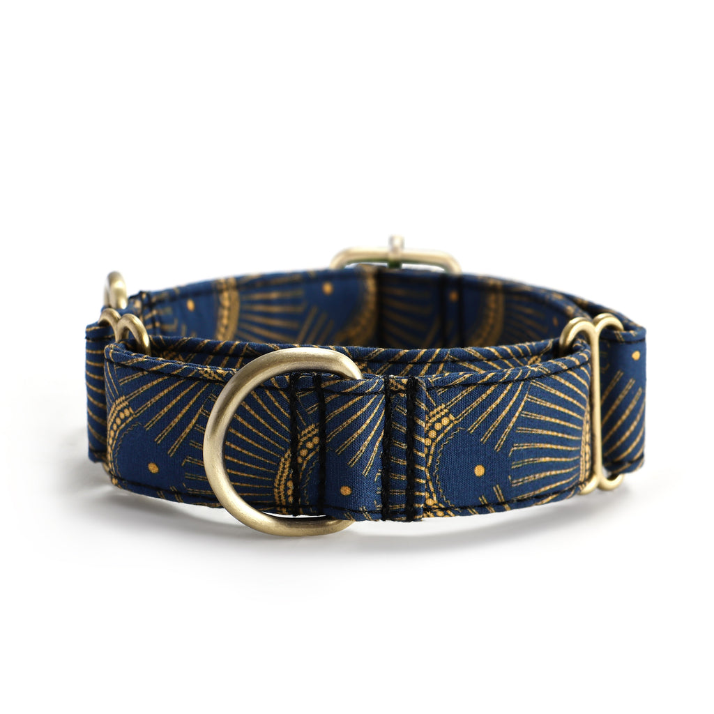 100% Cotton Martingale Dog Collar Brass   Japanese Waves front
