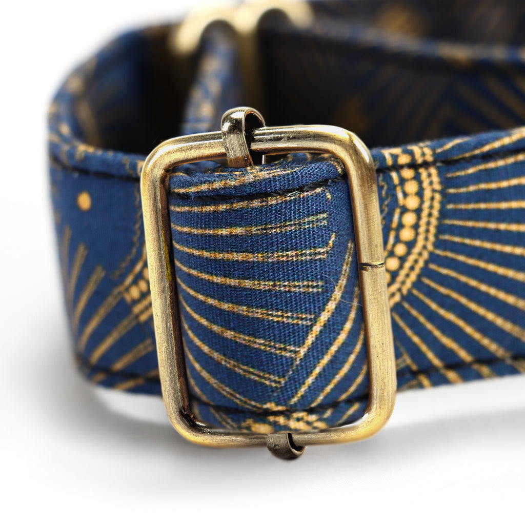100% Cotton Martingale Dog Collar Brass   Japanese Waves hardware