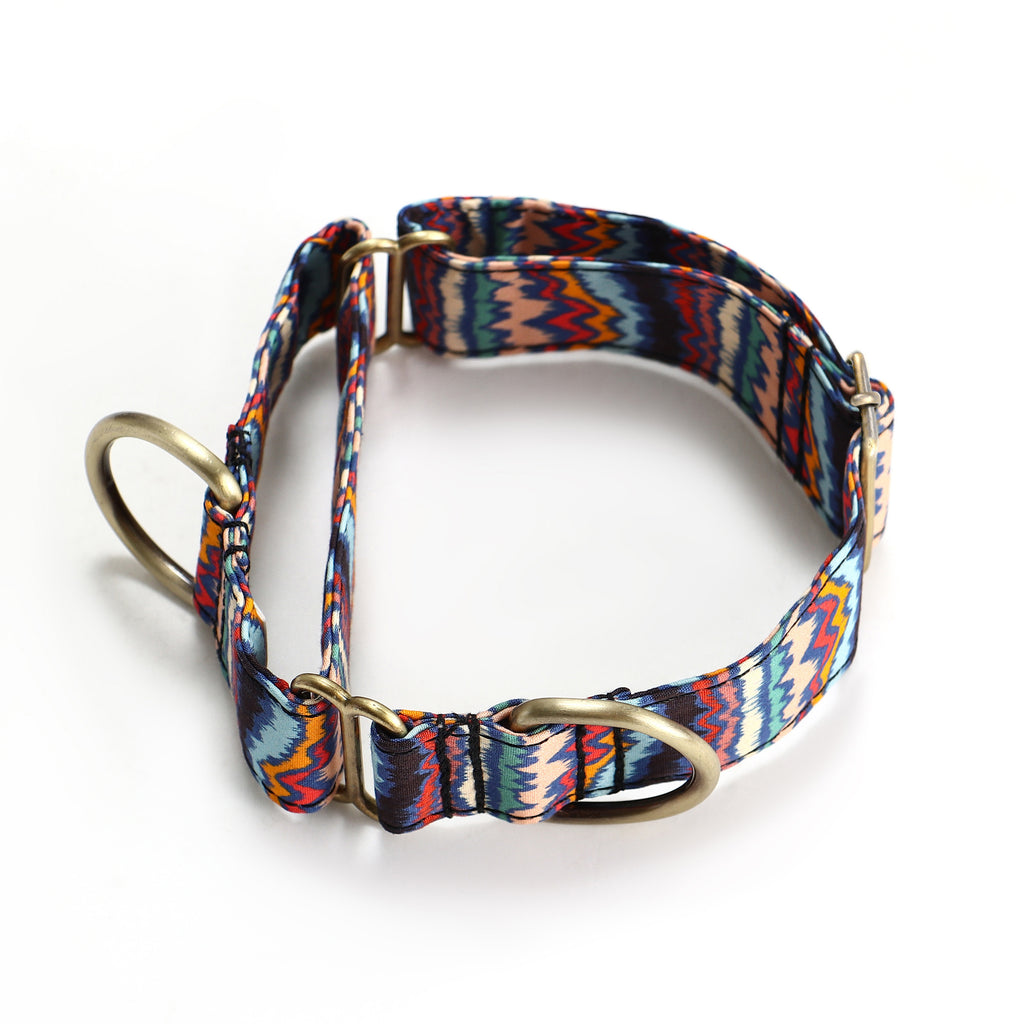 100% Cotton Martingale Dog Collar Brass   Stripes Ethnic main