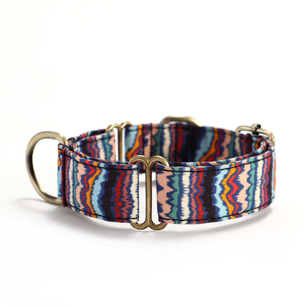 100% Cotton Martingale Dog Collar Brass   Stripes Ethnic side