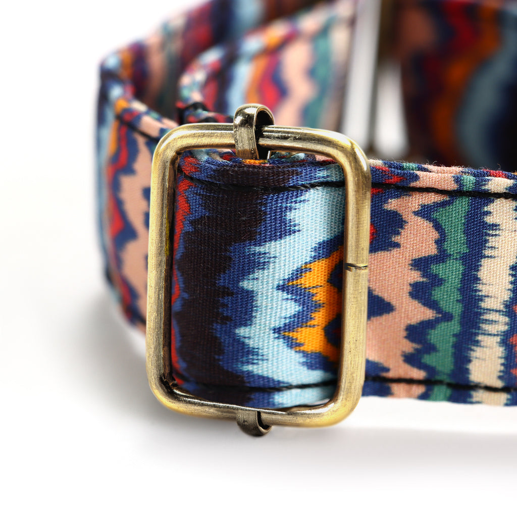 100% Cotton Martingale Dog Collar Brass   Stripes Ethnic hardware
