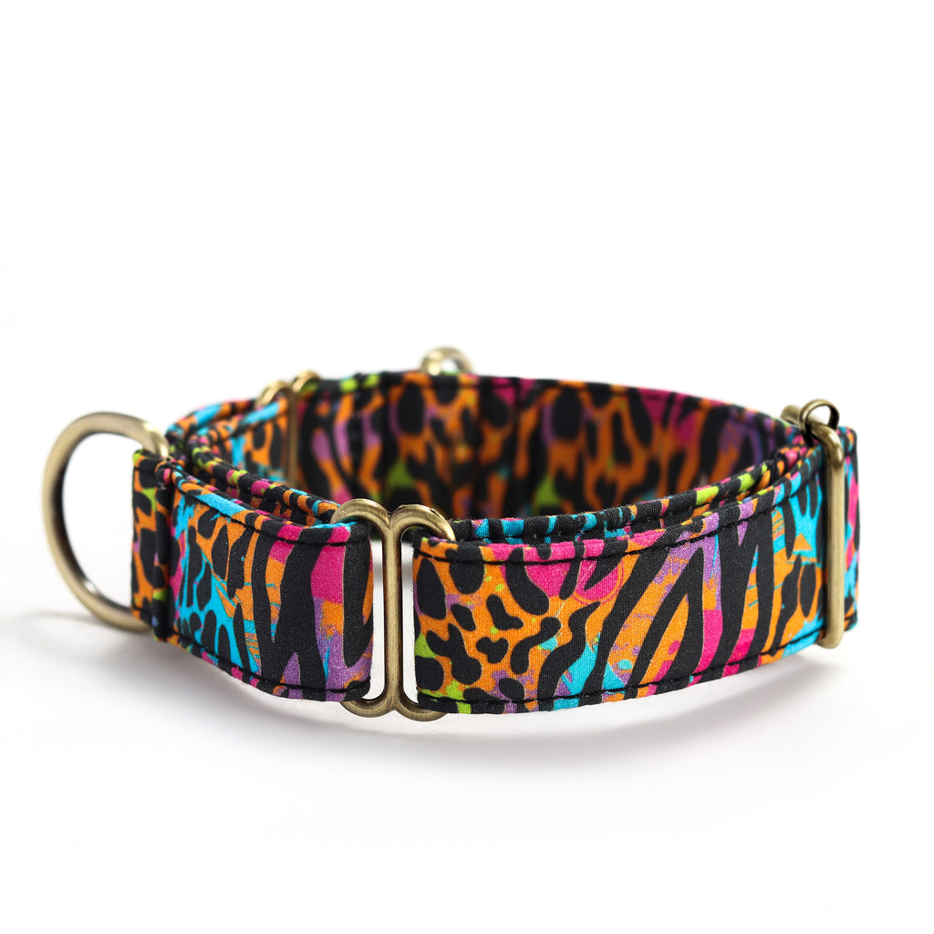 100% Cotton Martingale Dog Collar Brass   Colorful Wildlife side