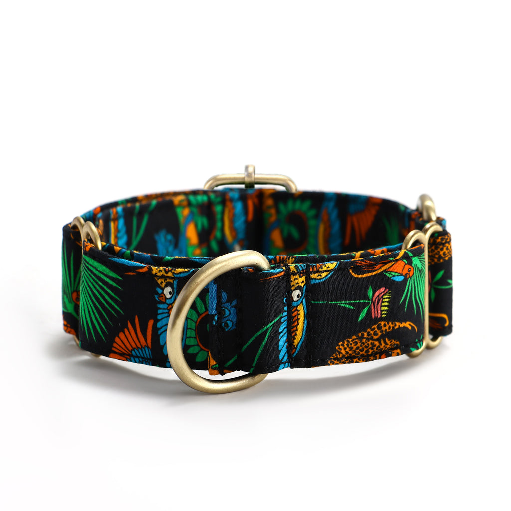 100% Cotton Martingale Dog Collar Brass Jungle front
