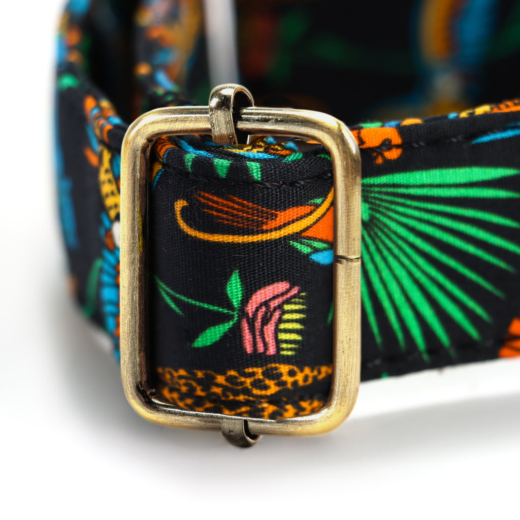 100% Cotton Martingale Dog Collar Brass Jungle hardware