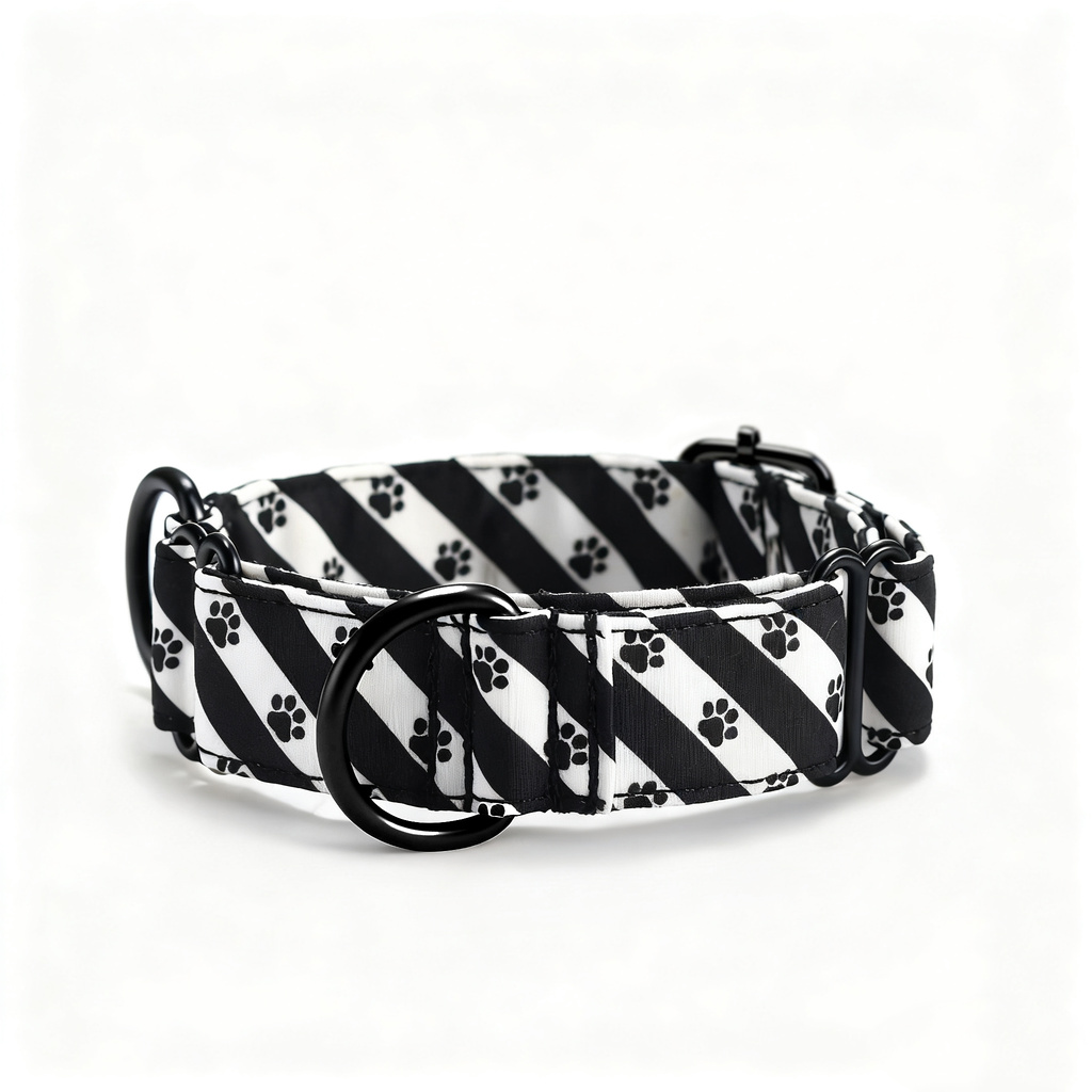 100% Cotton Martingale Dog Collar Black Puppy Paws front