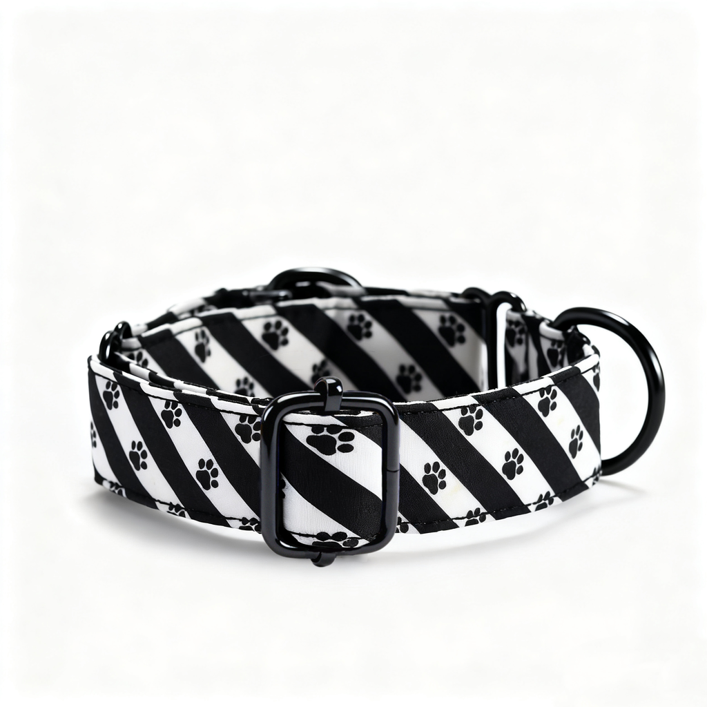 100% Cotton Martingale Dog Collar Black Puppy Paws side