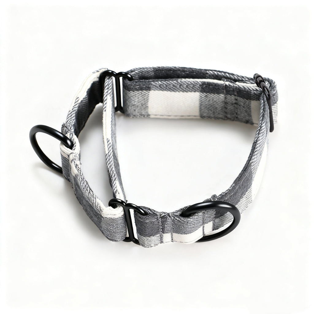 100% Cotton Martingale Dog Collar Black Plaid Grey main