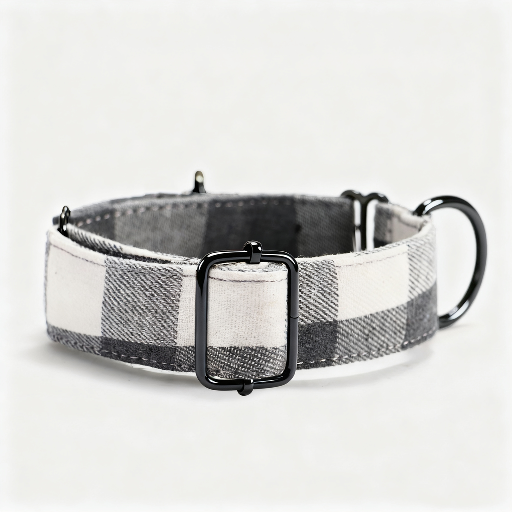 100% Cotton Martingale Dog Collar Black Plaid Grey side