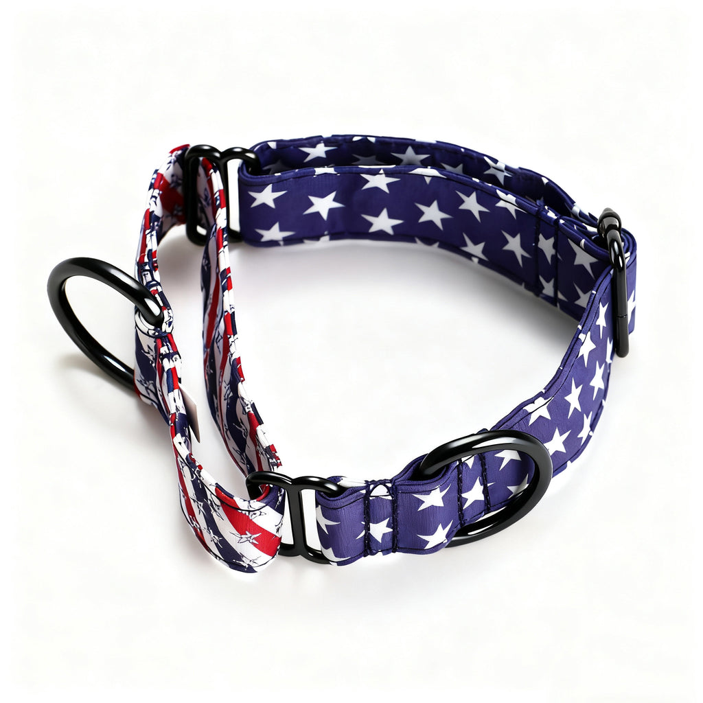 100% Cotton Martingale Dog Collar Black Stars and Stripes main