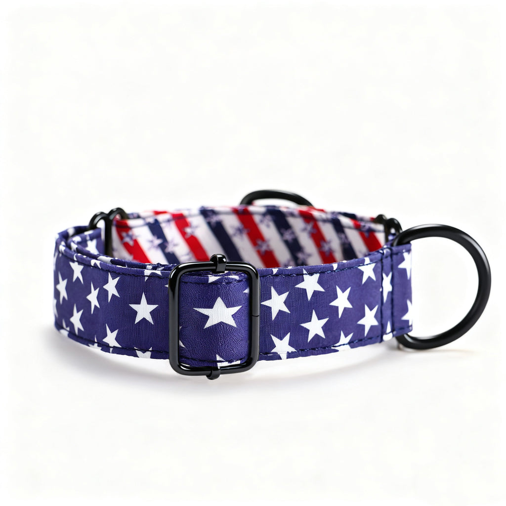 100% Cotton Martingale Dog Collar Black Stars and Stripes side