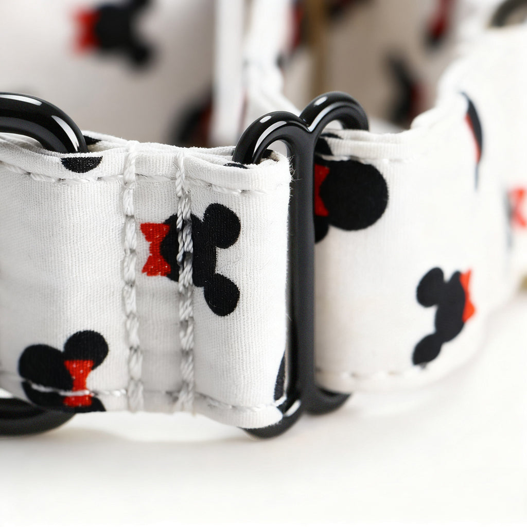 100% Cotton Martingale Dog Collar Black Minnie detail