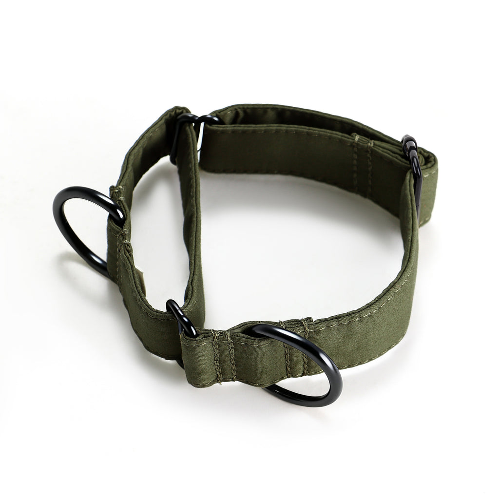 100% Cotton Martingale Dog Collar Black Military Green main