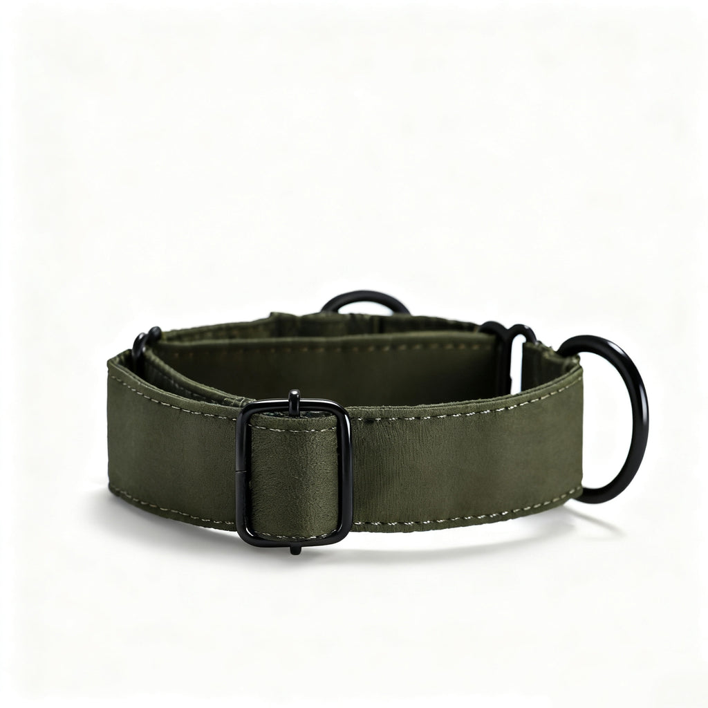 100% Cotton Martingale Dog Collar Black Military Green side