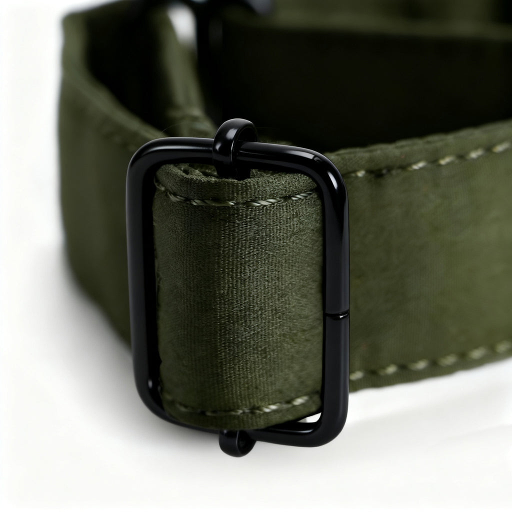 100% Cotton Martingale Dog Collar Black Military Green hardware