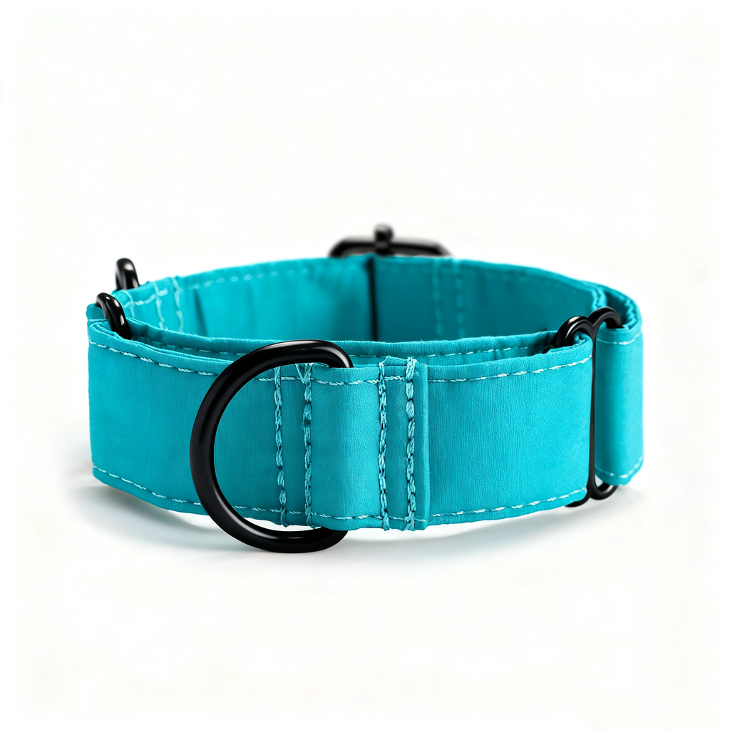 100% Cotton Martingale Dog Collar Black Peacock Blue front