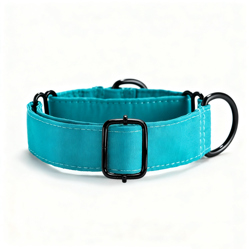 100% Cotton Martingale Dog Collar Black Peacock Blue side