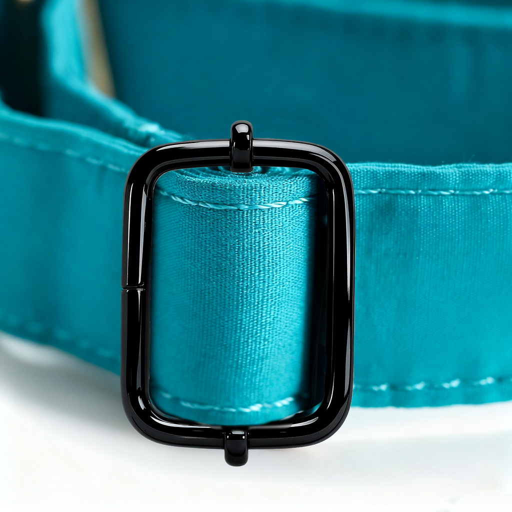 100% Cotton Martingale Dog Collar Black Peacock Blue hardware