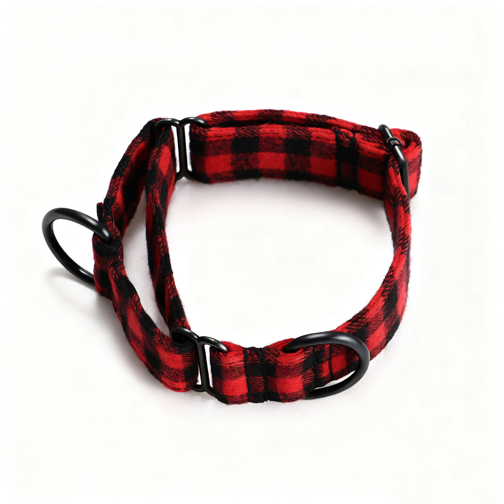 100% Cotton Martingale Dog Collar Black Buffalo Plaid Red main