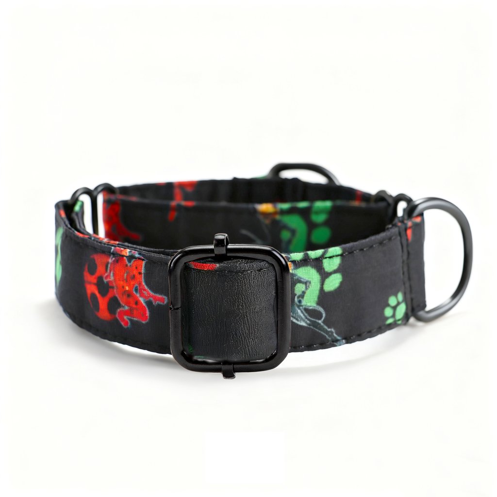 100% Cotton Martingale Dog Collar Black Miraculous Ladybug and Cat Noir side