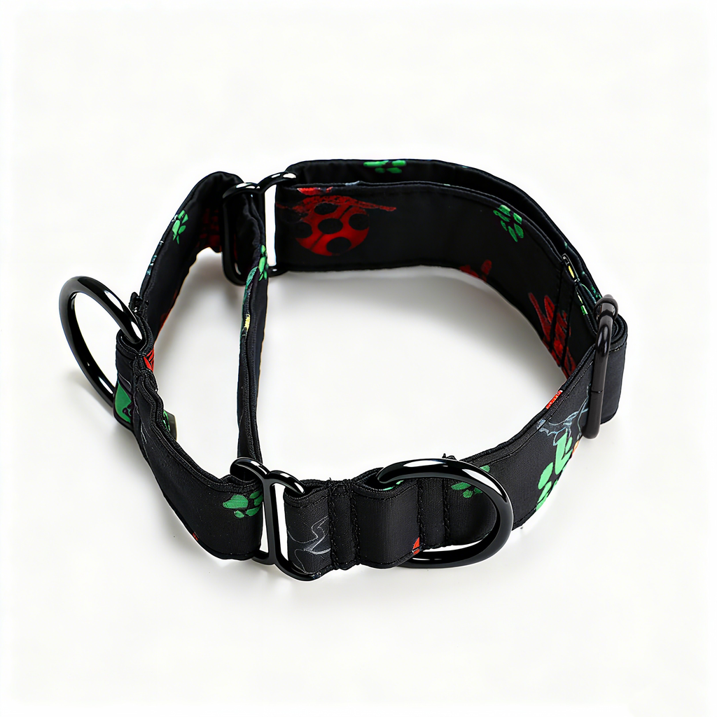 100% Cotton Martingale Dog Collar Black Miraculous Ladybug and Cat Noir main