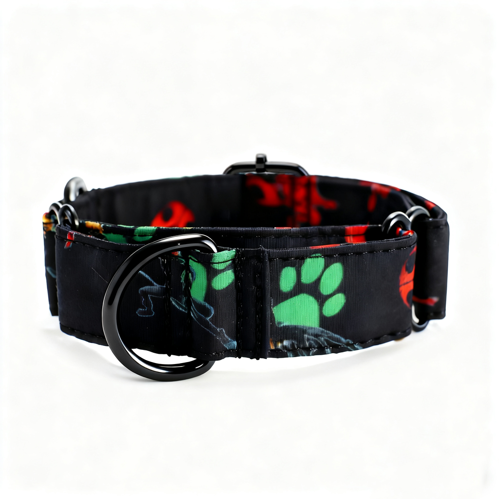 100% Cotton Martingale Dog Collar Black Miraculous Ladybug and Cat Noir front