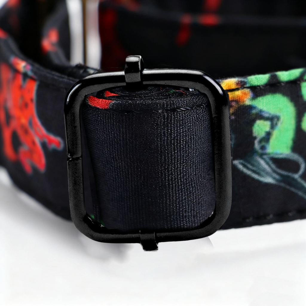 100% Cotton Martingale Dog Collar Black Miraculous Ladybug and Cat Noir hardware